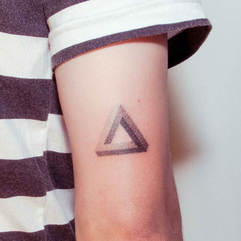 Dotwork 3D Triangle Tattoo On Right Half Sleeve