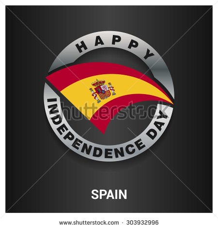 Happy Independence Day Spain Flag With Metal Badge