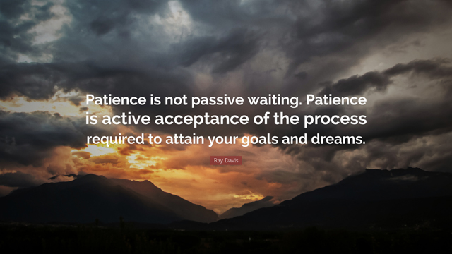 Patience is not passive waiting. Patience is active acceptance of the process required to attain your goals and dreams. Ray Davis