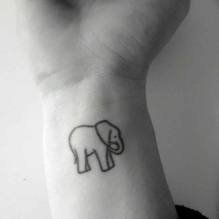 Simple Black Outline Elephant Tattoo On Wrist