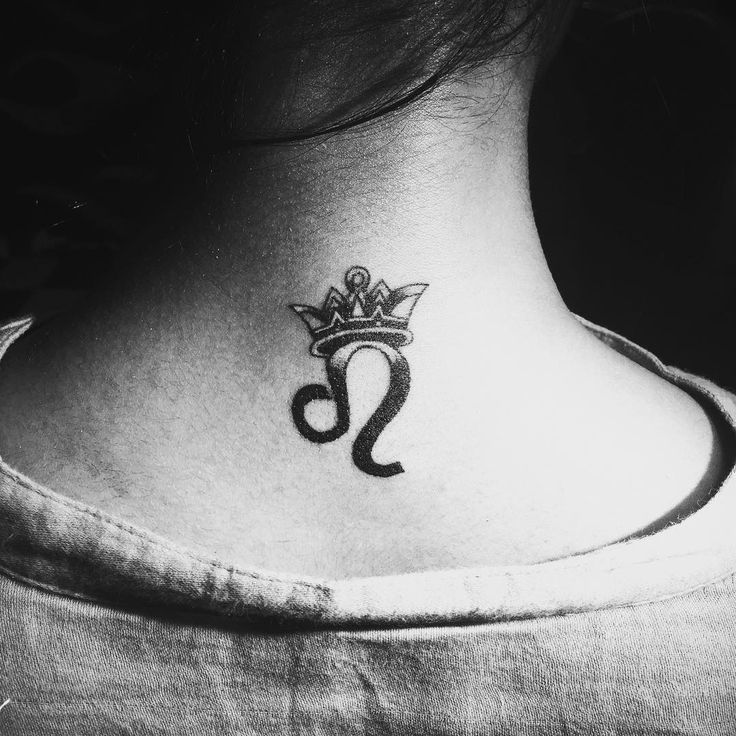 Black Ink Crown On Leo Zodiac Sign Tattoo On Back Neck