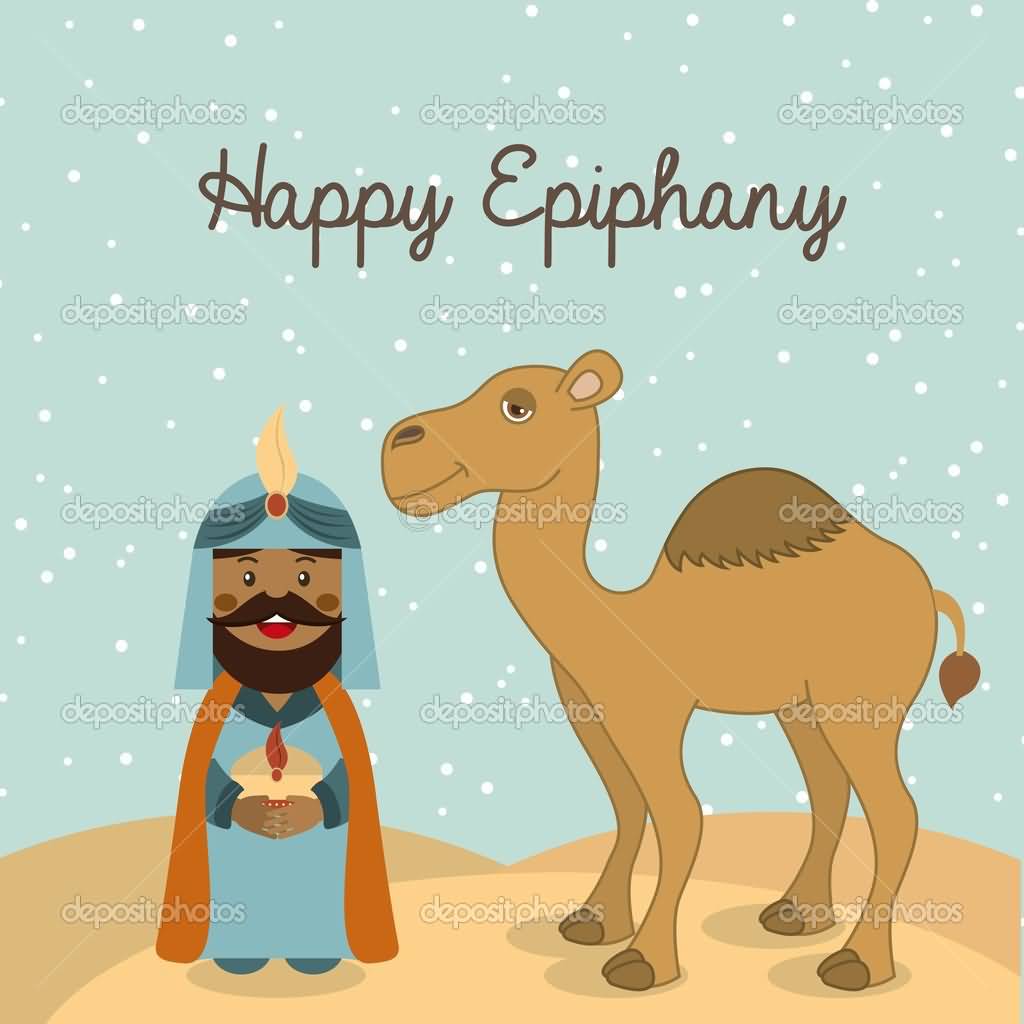 Happy Epiphany King With Camel Illustration