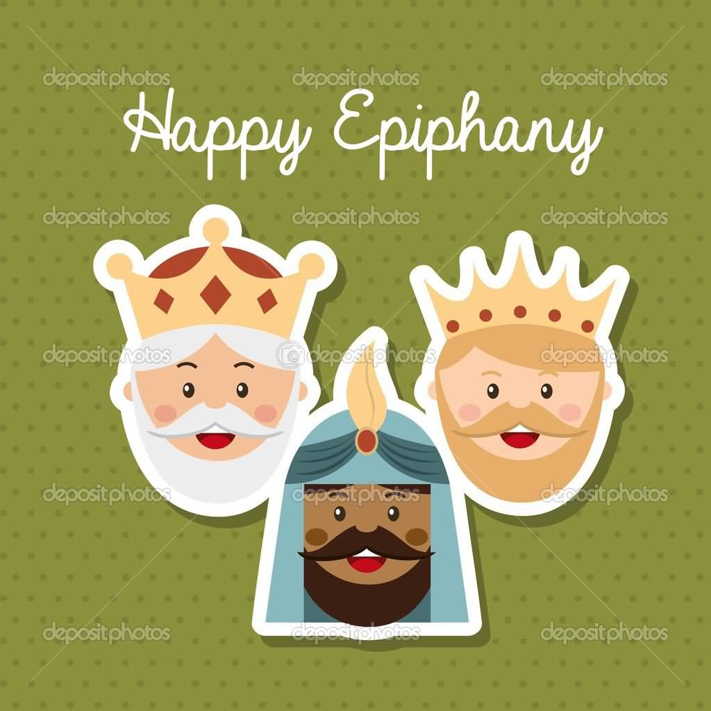 Happy Epiphany Three Kings Faces Illustration