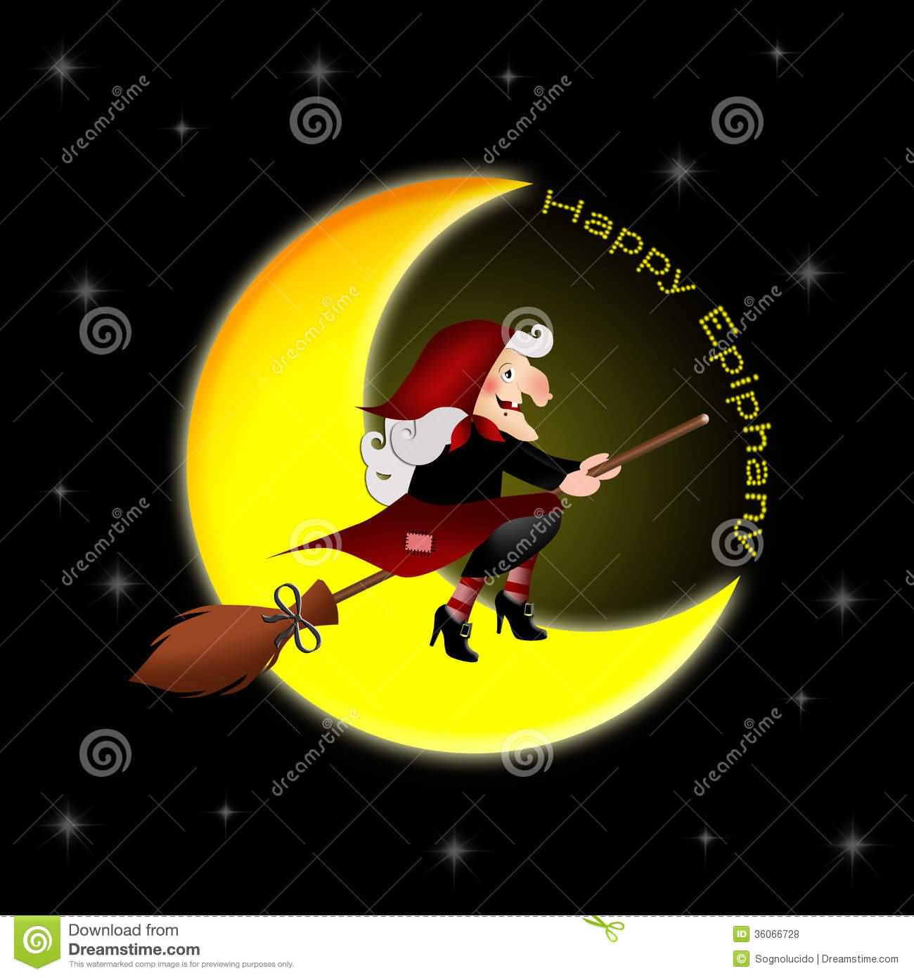 Happy Epiphany Witch Flying On Broom Stick