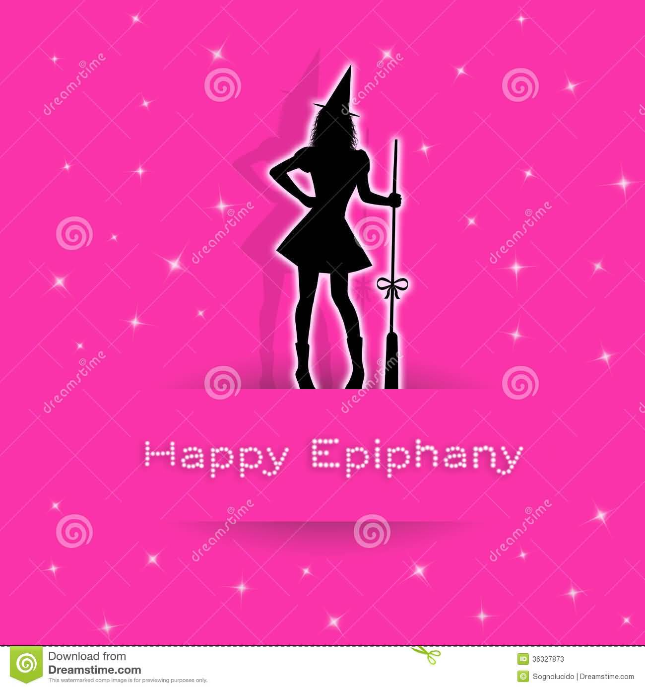 Happy Epiphany Witch With Broom Stick Card