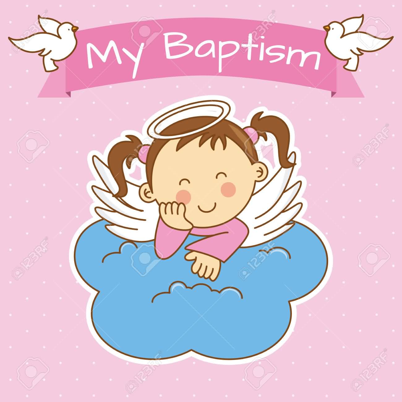 My Baptism Angel On Cloud Illustration