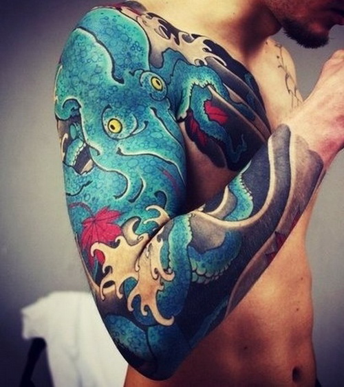 Cool Octopus Tattoo On Man Right Full Sleeve