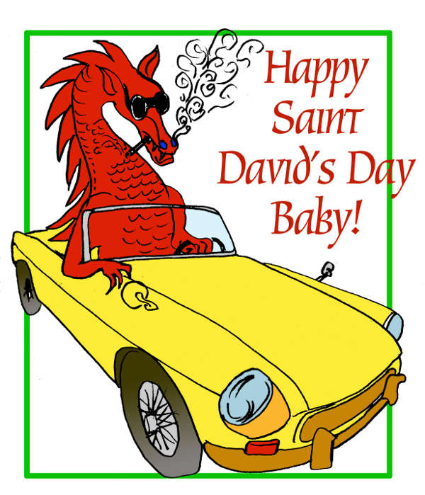 Happy Saint David's Day Baby Dragon In Car