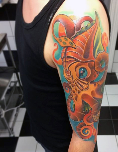 Octopus Tattoo On Man Left Half Sleeve