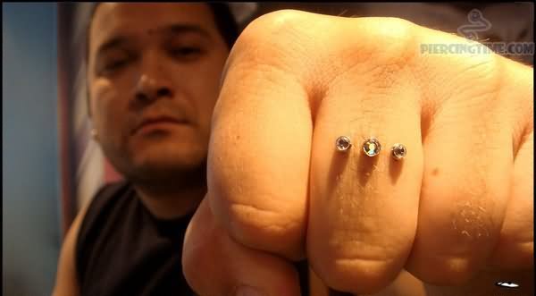 Triple Dermal Anchors Finger Ring Piercing