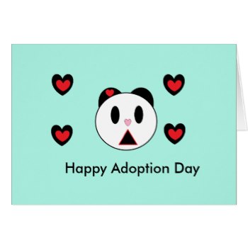 Happy Adoption Day Panda Face With Hearts Greeting Card