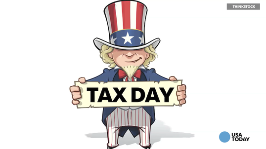 Uncle Sam Holding Tax Day Banner