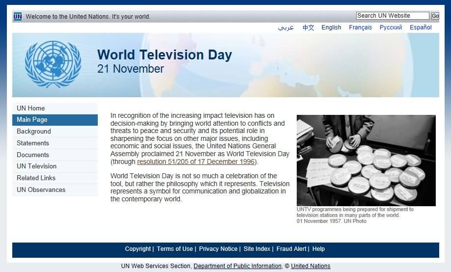 World Television Day 21 November United Nation Page