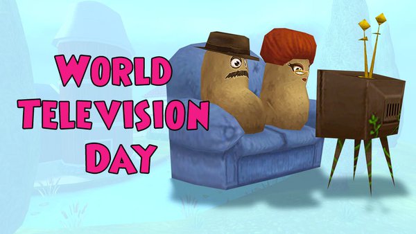 World Television Day Couple Watching TV Cartoon Picture