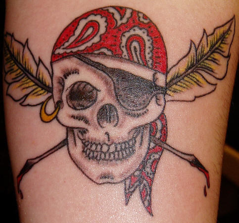 Cool Colorful Pirate Skull Tattoo Design