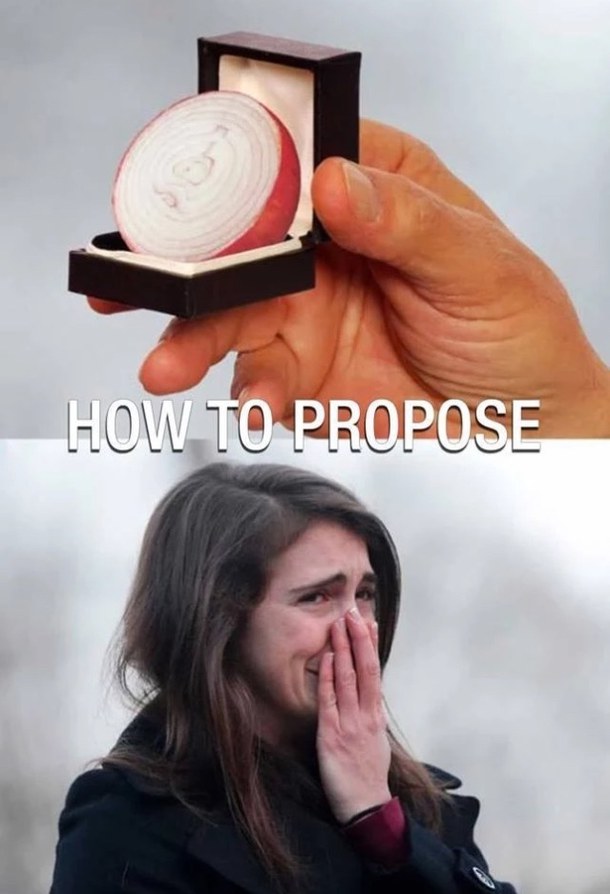 Funny Propose With Onion Crying Girl Picture