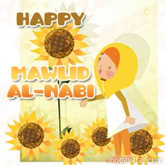 Happy Mawlid Al-Nabi Girl With Sunflowers