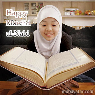 Happy Mawlid Al-Nabi Muslim Girl Reading Quran