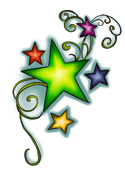 Nice Colored Star Tattoos Design Sample