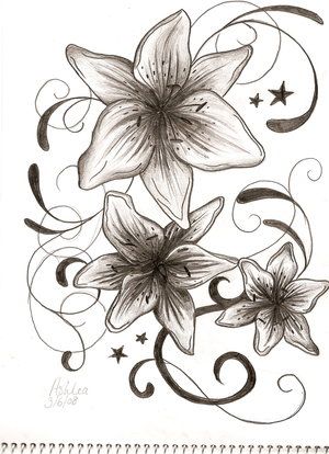 Small Black Stars And Lily Tattoo Design