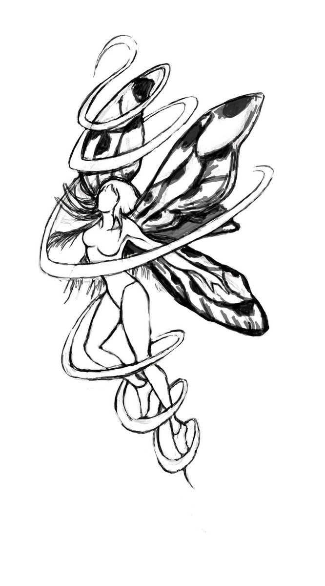 Wonderful Black Ink Flying Fairy Tattoo Design