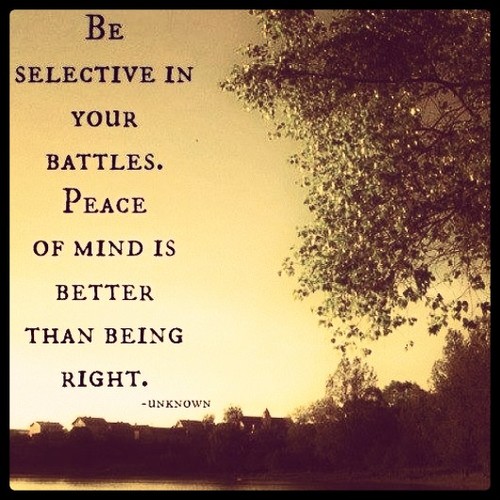 Be selective in your battles for sometimes peace is better than being right