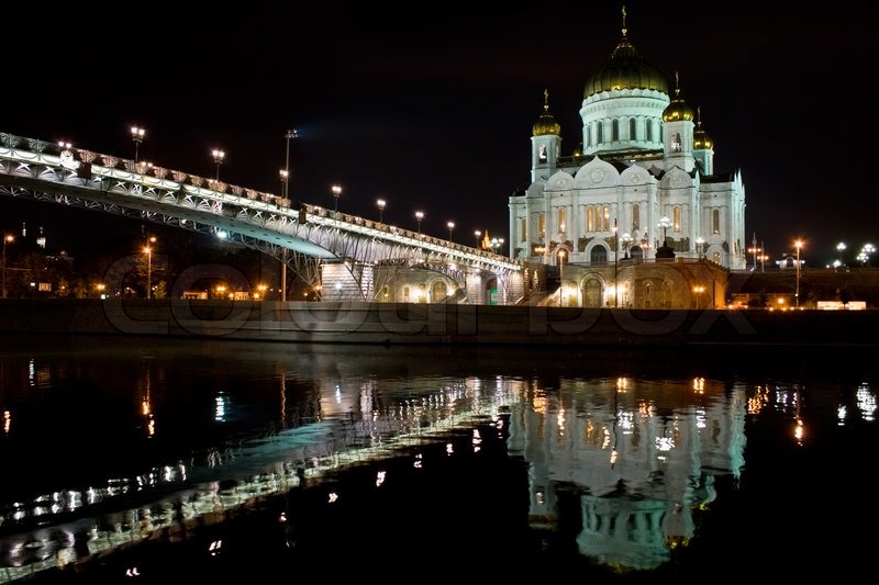 Bridge To Cathedral Of Christ The Saviour Water Reflection At Night