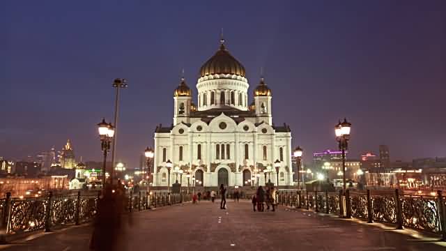 Bridge Way To The Cathedral Of Christ The Saviour At Night