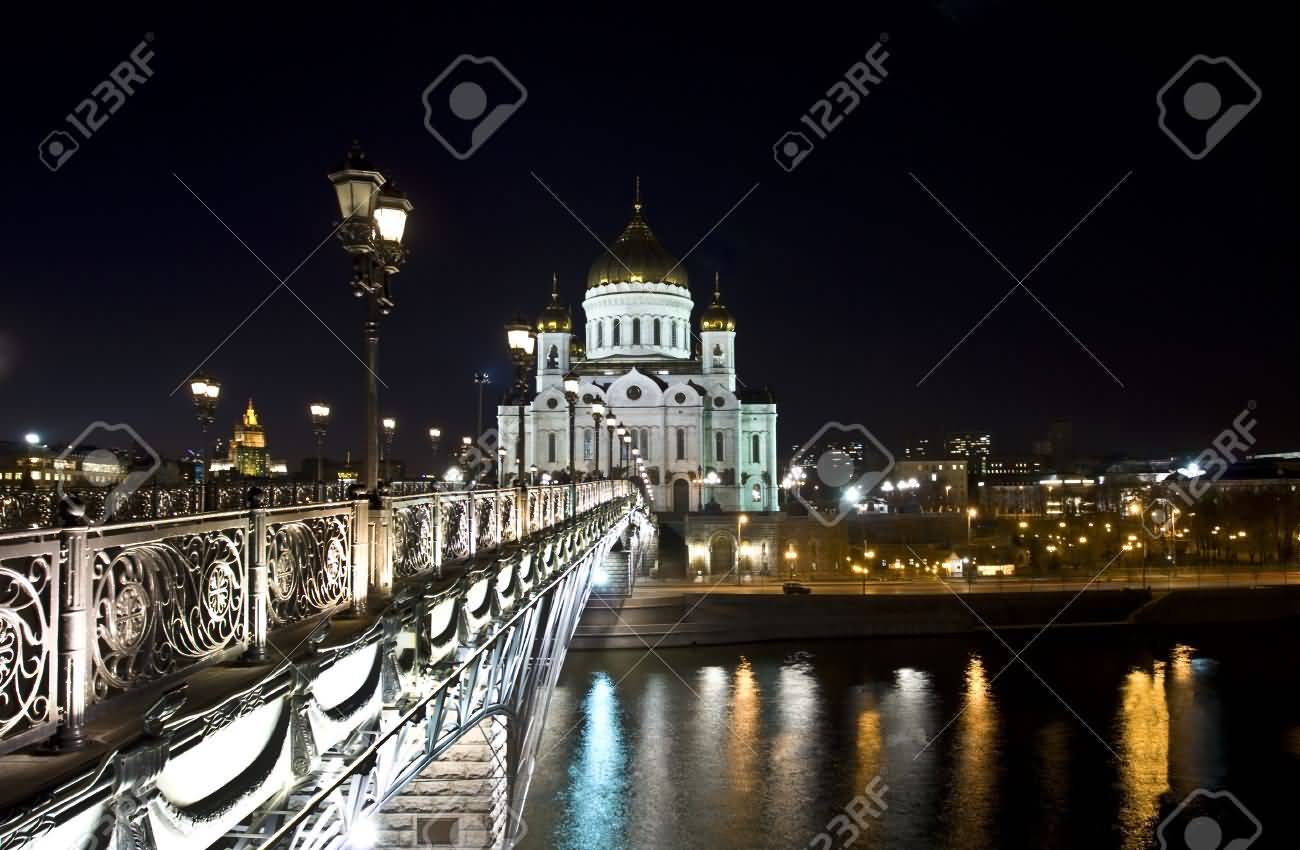 Cathedral Of Christ The Saviour And Patriarshy Bridge At Night