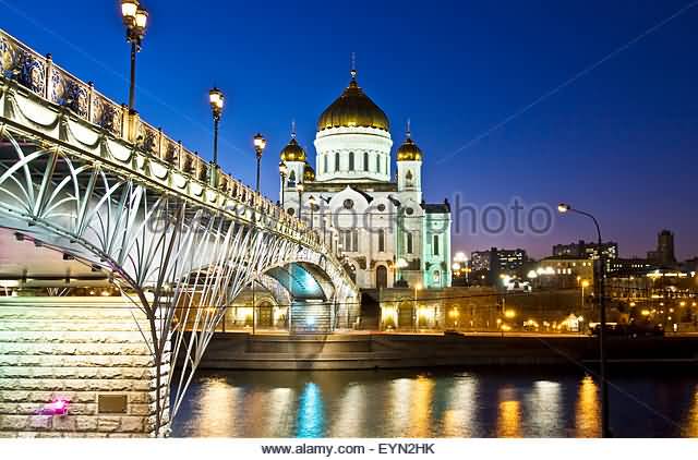 Cathedral Of Christ The Saviour At Night Across The River