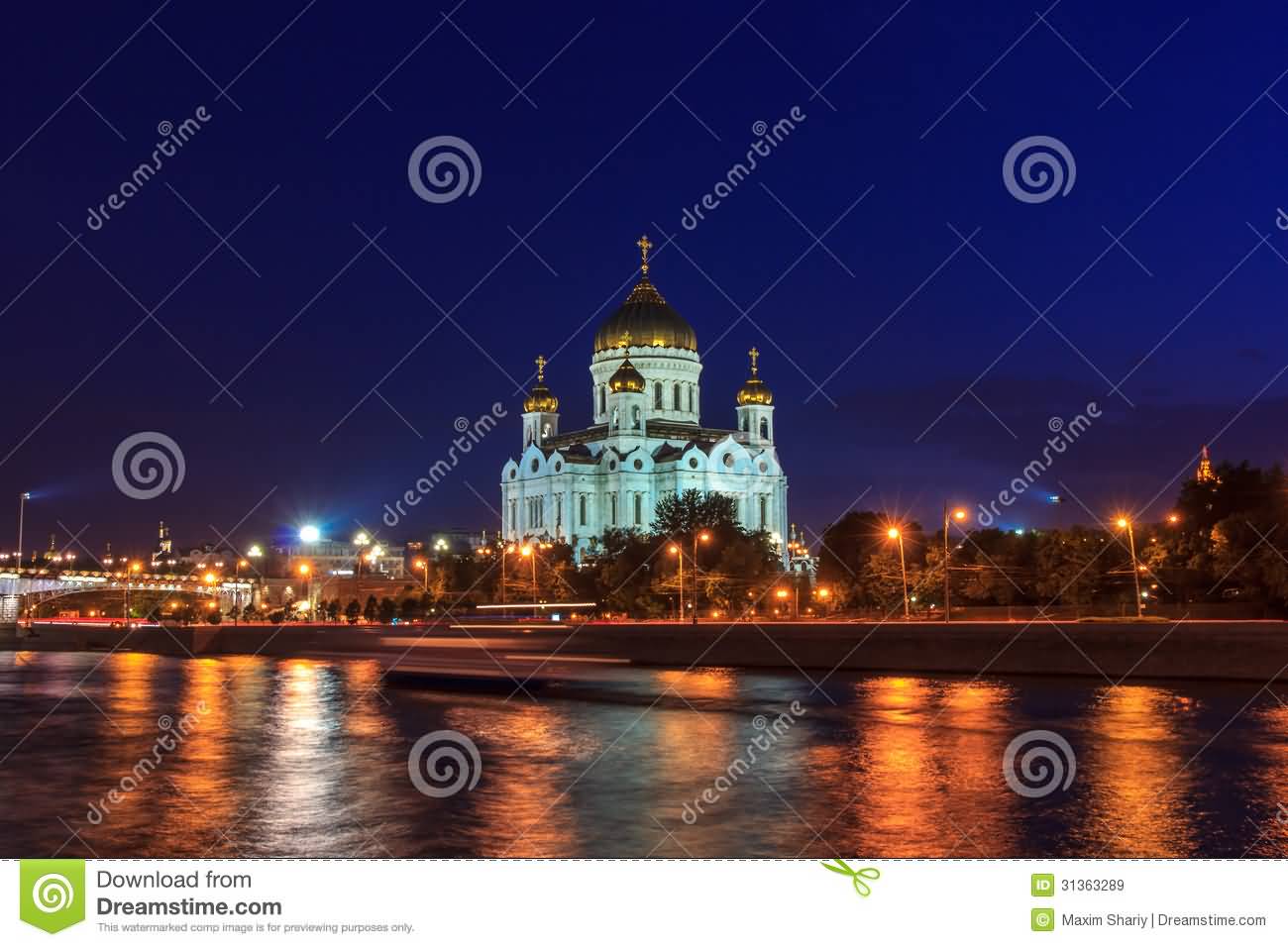 Cathedral Of Christ The Saviour At Night In Moscow