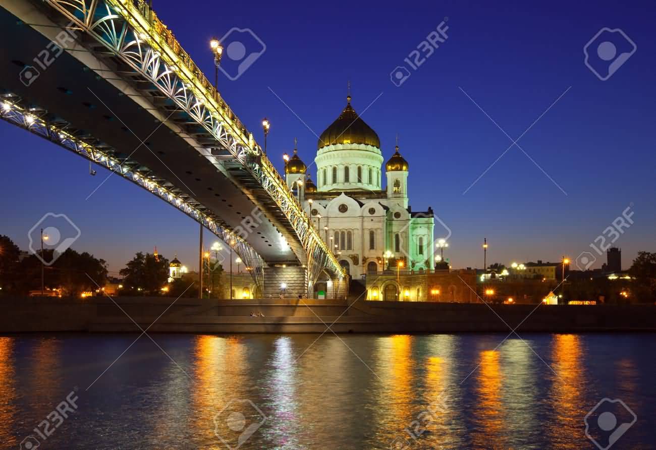 Cathedral Of Christ The Saviour In Moscow In Night