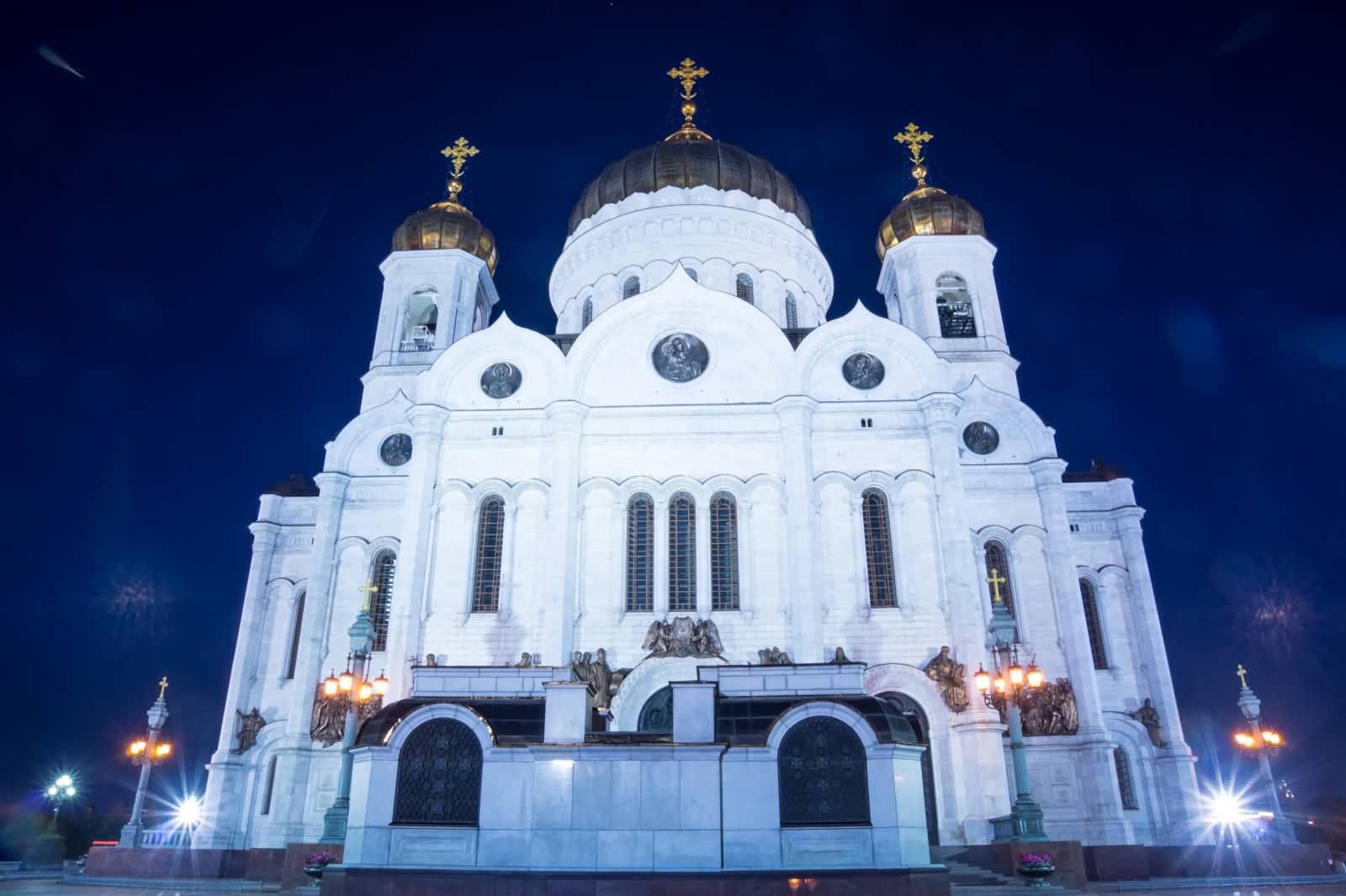 Front Facade Of Cathedral Of Christ The Saviour At Night