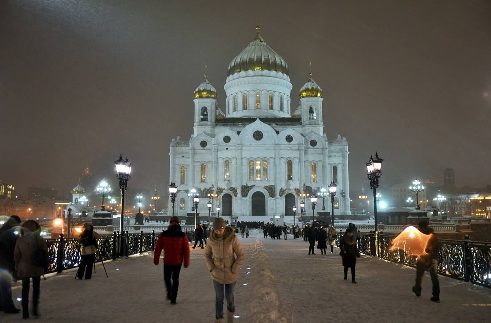 Front View Of Cathedral Of Christ The Saviour At Winter Night