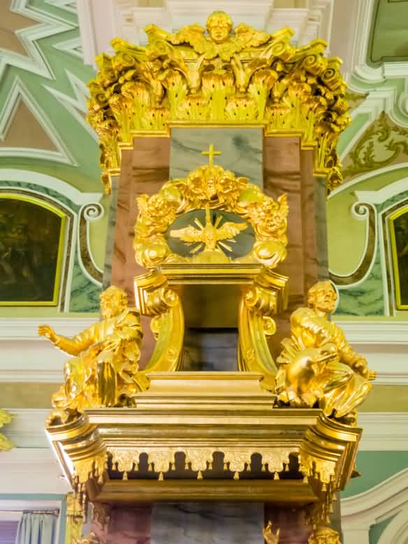 Gilded Figures On One Of The Support Columns Inside The Peter And Paul Cathedral