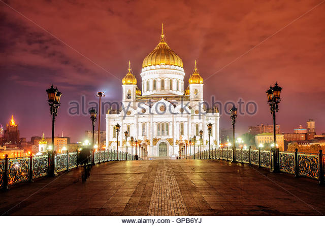 Golden Domes Of Cathedral Of Christ The Saviour Glowing In Night Lights