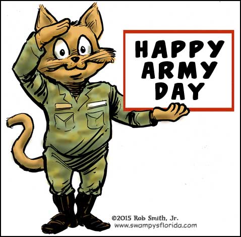 Happy Army Day Saluting Cat Cartoon Picture
