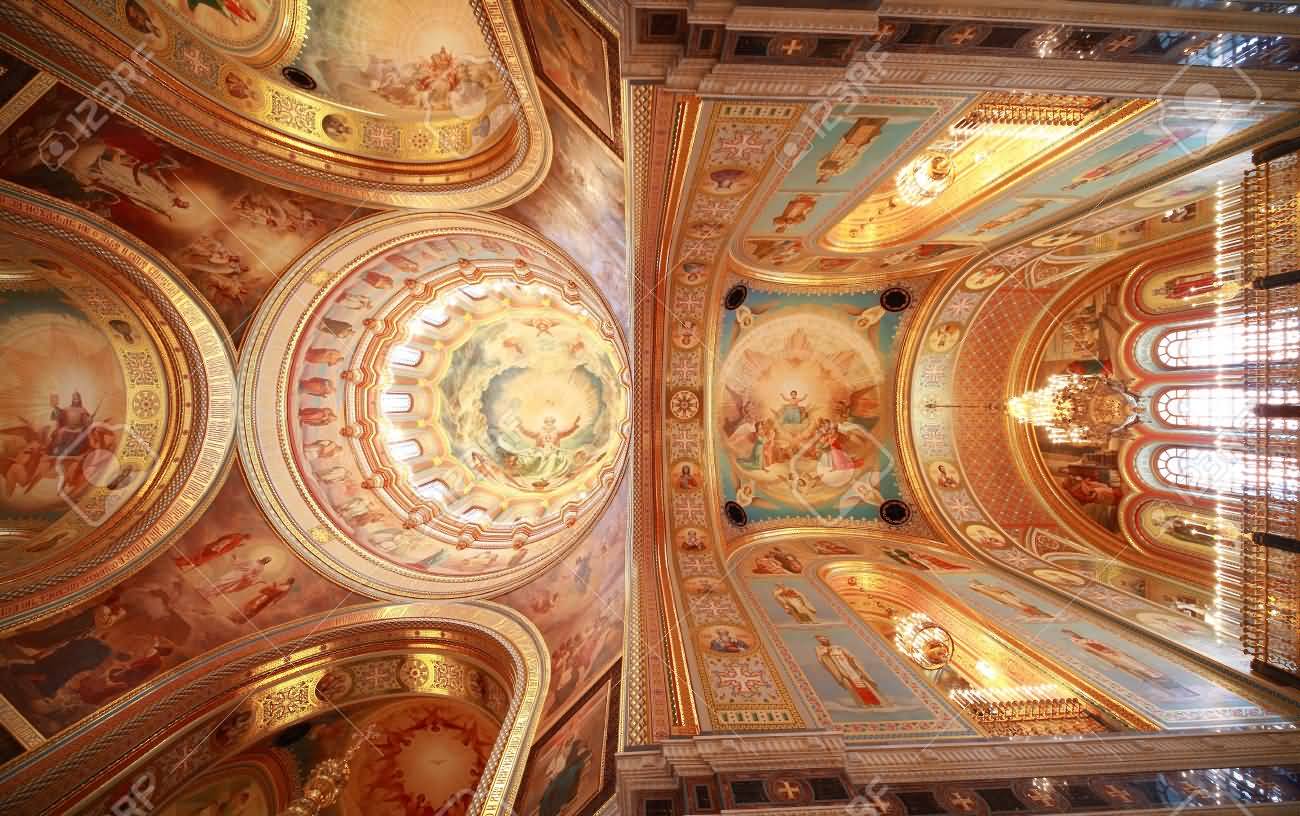 Mosaic Paintings In Ceiling Near Balcony Inside The Cathedral Of Christ The Saviour