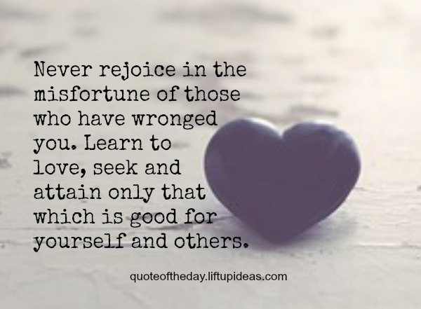 Never rejoice in the misfortune of those who have wronged you. Learn to love, seek & attain only that which is good for yourself and others