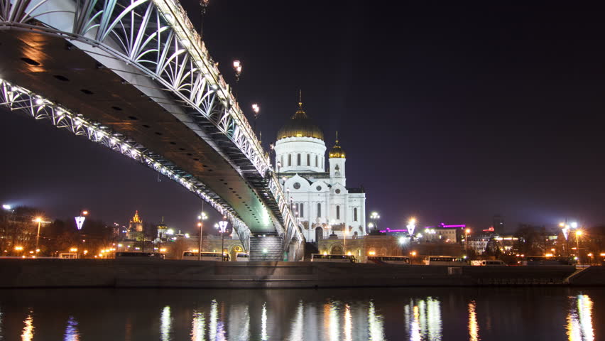 Night View Of The Cathedral Of Christ The Saviour Across The River