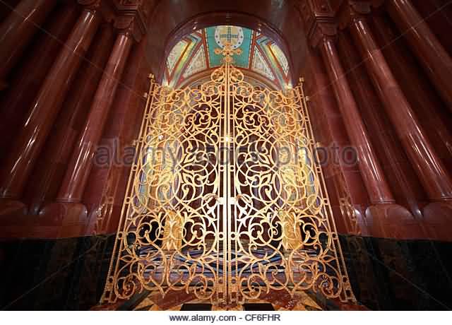 Patterned Gilt Door Inside The Cathedral Of Christ The Saviour In Moscow