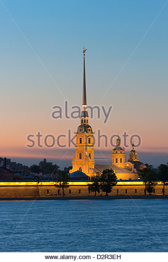 Saint Peter And Paul Cathedral And The Neva River At Dusk