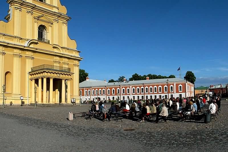 Spectators At A Carillon Concert Opposite The Peter And Paul Cathedral