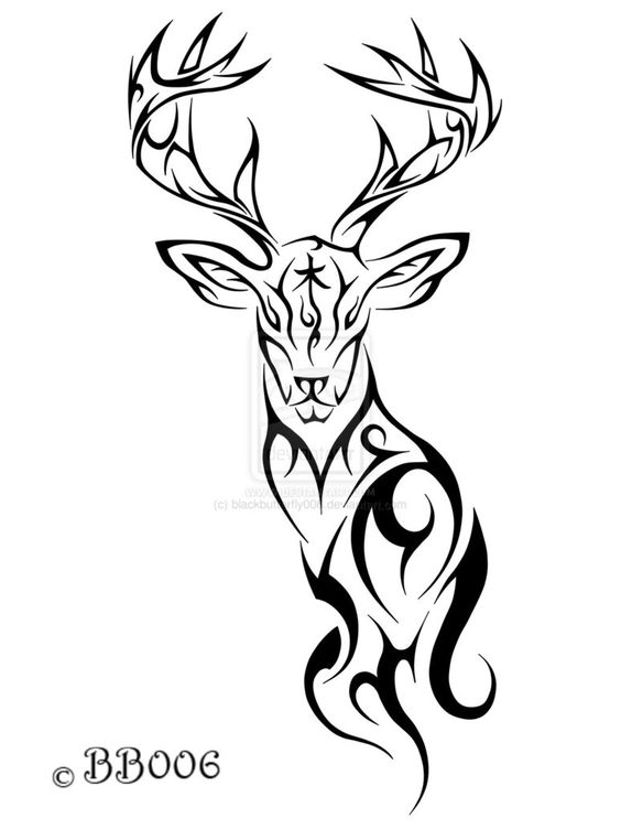 Tribal Deer Head Tattoo Design by BlackButterfly