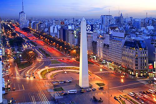 Aerial View Of Obelisco de Buenos Aires At Dusk