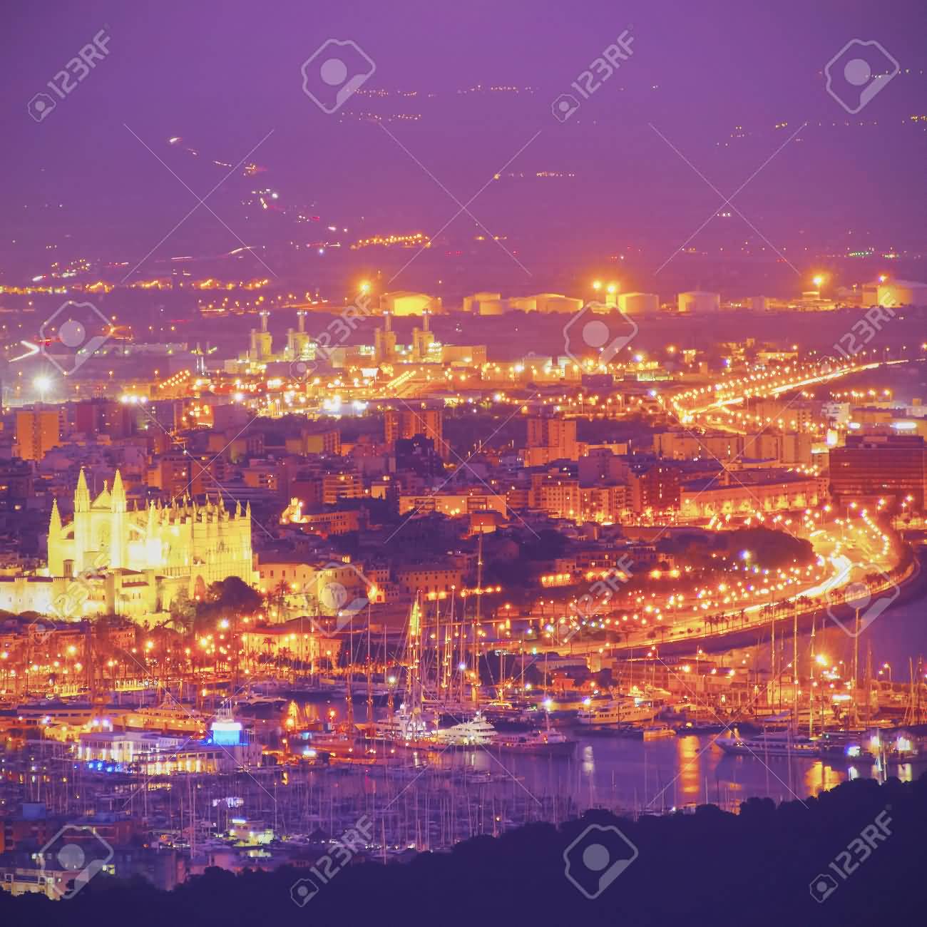 Aerial View Of Palma de Mallorca At Night