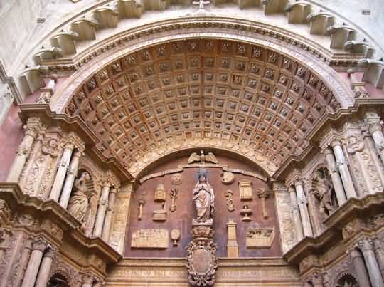 Architecture On The Front Facade Of The Palma Cathedral