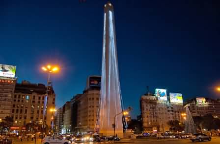 Beautiful View Of Obelisco de Buenos Aires With Night Lights