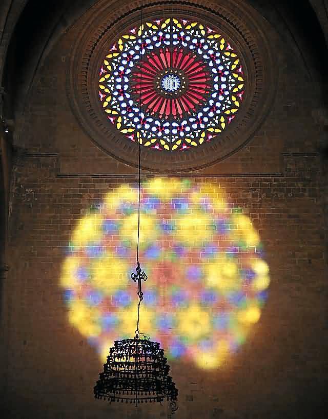 Beautiful View Of Rose Window Inside The Palma Cathedral