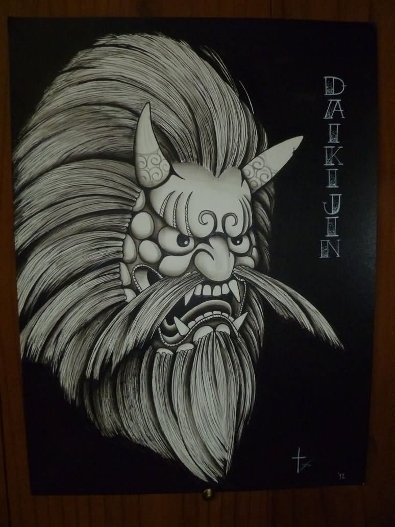 Black And Grey Daikijin Tattoo Design By Tyler Bishop